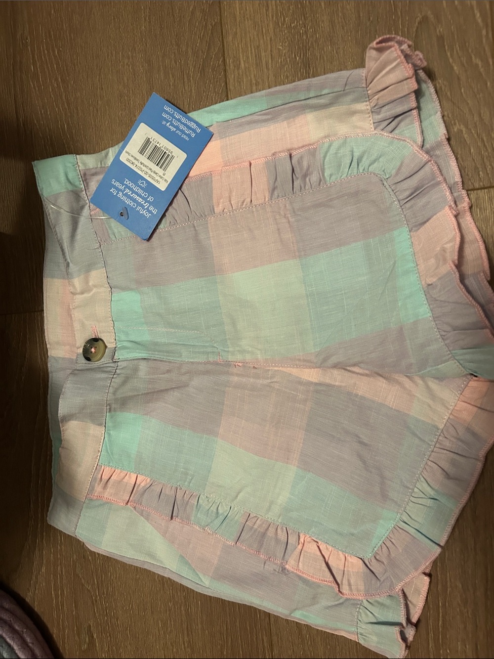 Ruffle Butts Mint & Pink Plaid Ruffle-Hem Shorts